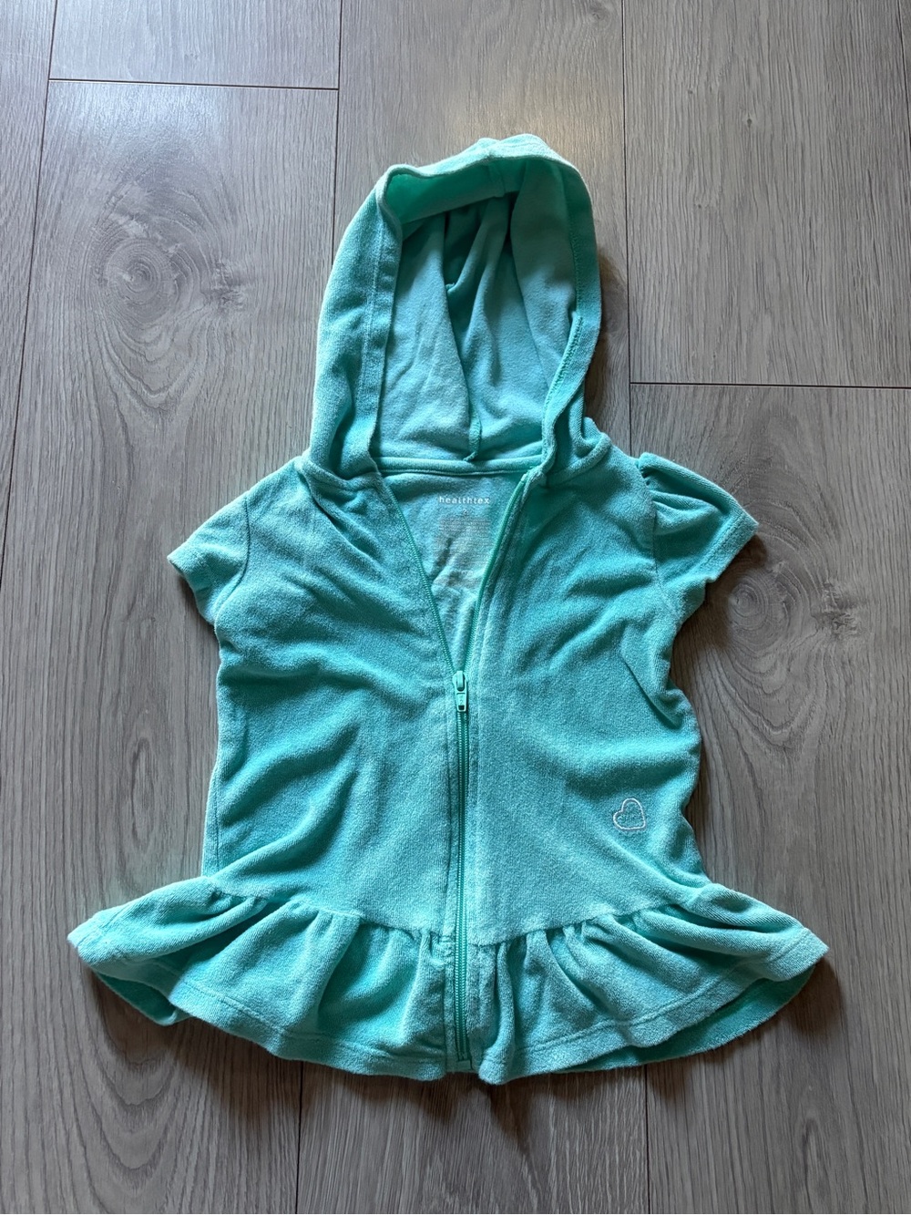 healthtex Mint Green Short-Sleeve Hooded Zip-Up Top with Peplum